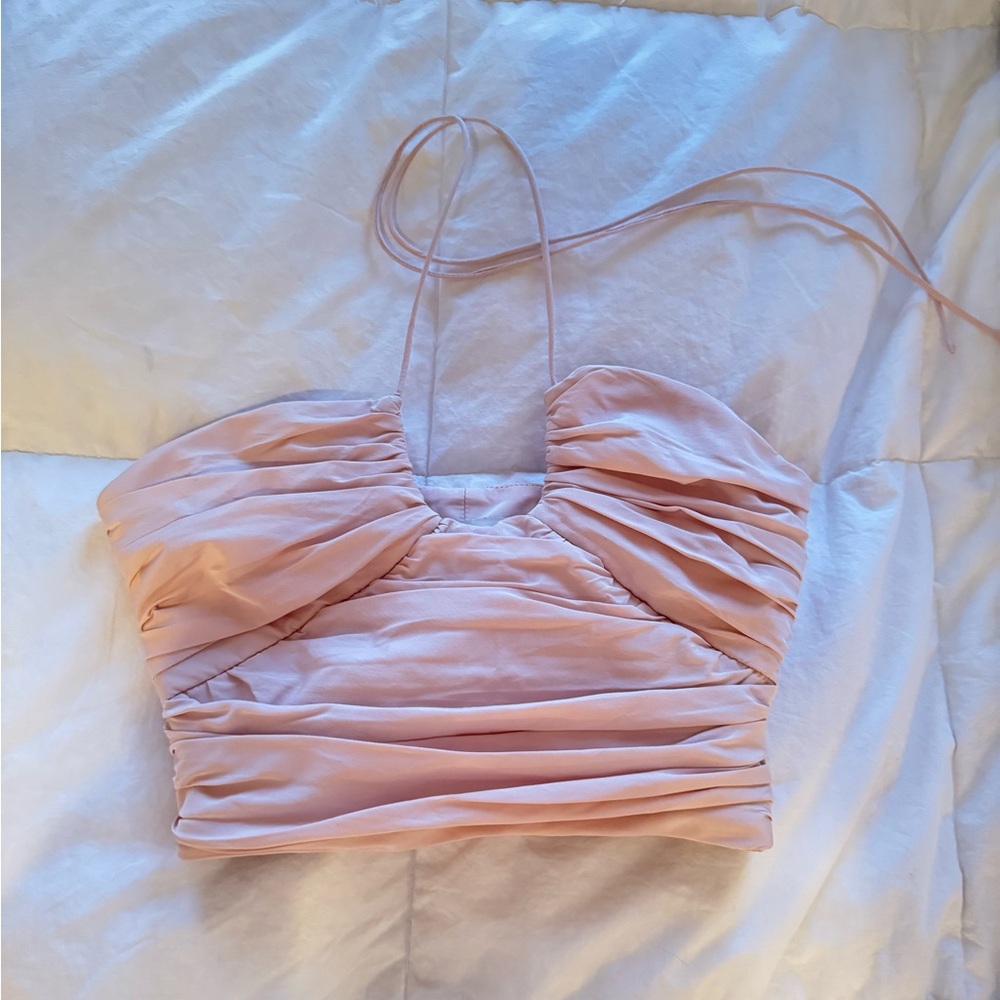 Zara light pink ruched crop top